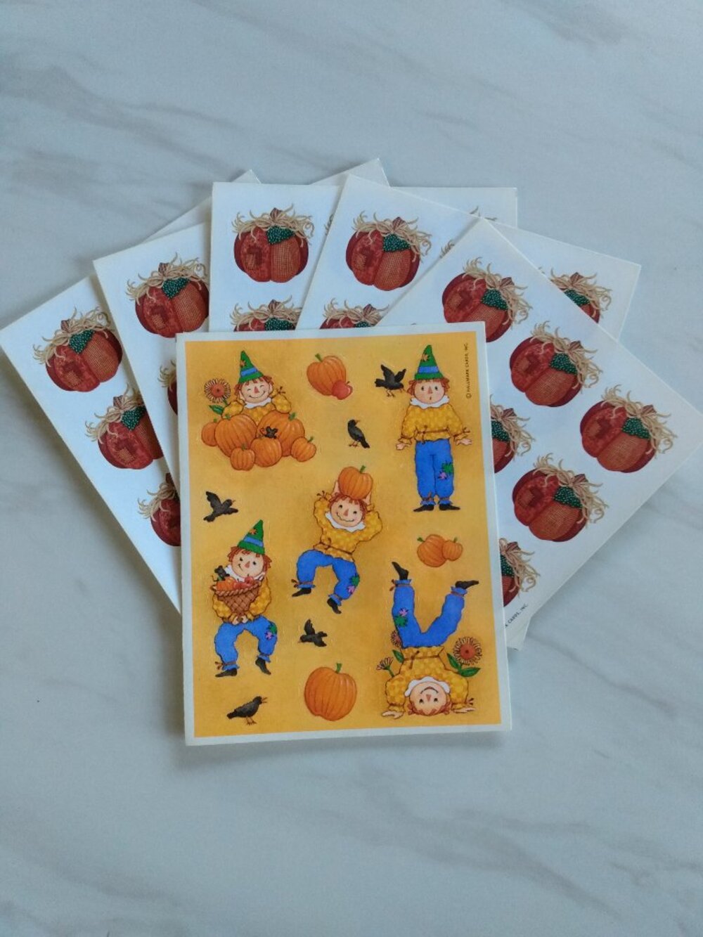 Vintage 90s Halloween Stickers Hallmark Patchwork Pumpkins and Scarecrows